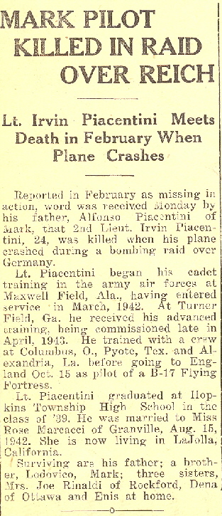 Mark Pilot killed in Raid over Reich